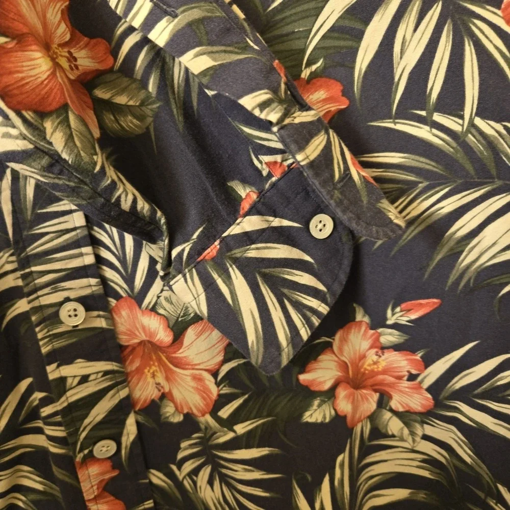 Trumaker Built-to-Fit Cotton/Rayon Tailored Shirt Mens XL‎ Green Floral Hawaiian
